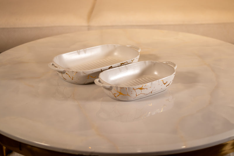 TREND HOME COLLECTION BOWL  Lot de 2 assiettes de service  marbré blanc /doré TREND HOME COLLECTION BOWL  2'Li  mermer desen servis tabağı beyaz/doreTREND HOME COLLECTION BOWL  2er-Set Servierteller marmoriert weiß /gold