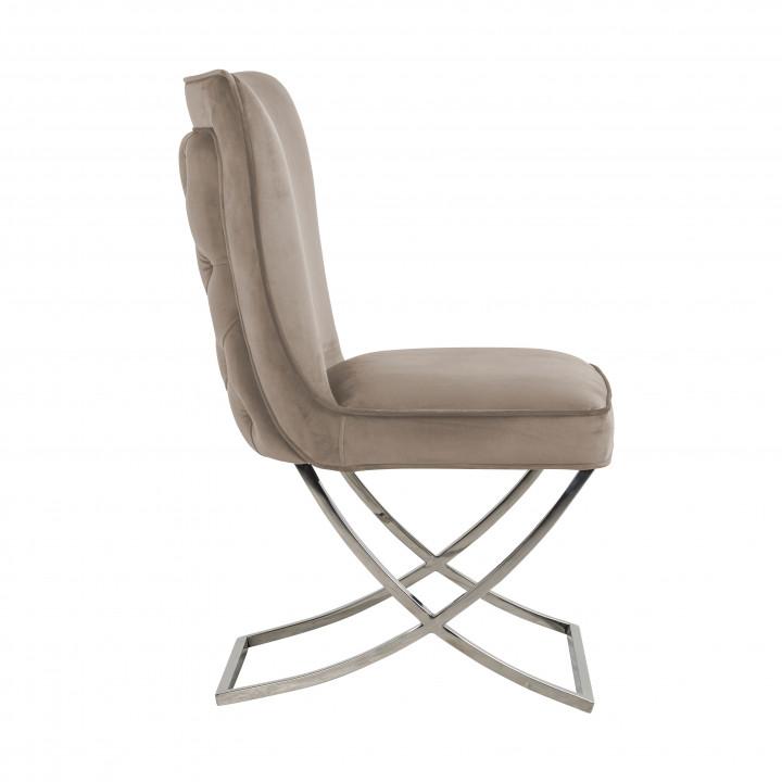 Chaise design moderne dossier capitonné en velours gris clair avec piètement en acier inoxydable collection Scarlette avec un confort parfait - Mutfak yemek odası salon sandalyesi açık gri kumaş kadife gümüş metal ayak