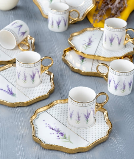 ACAR LAVENDER Set de 6 tasses à café en porcelaine - 90 ml - Bella Home