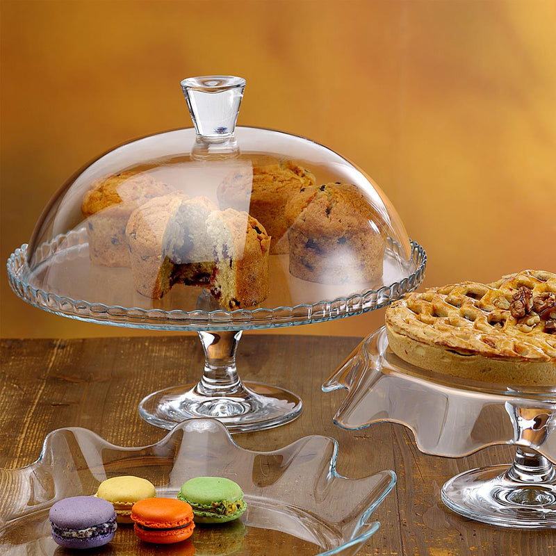 PAŞABAHÇE PATISSERIE Présentoir à gâteau rond à pied avec couvercle et en cristal - 32 cm - Bella Home