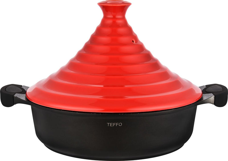 TEFFO LUXE Tajine en céramique et aluminium - Induction 32 cm noir blanc rouge TEFFO LÜKS Seramik ve alüminyum tagine - İndüksiyon 32 cm siyah beyaz kırmızı TEFFO LUXE Tajine aus Keramik und Aluminium - Induktion 32 cm schwarz weiß rot