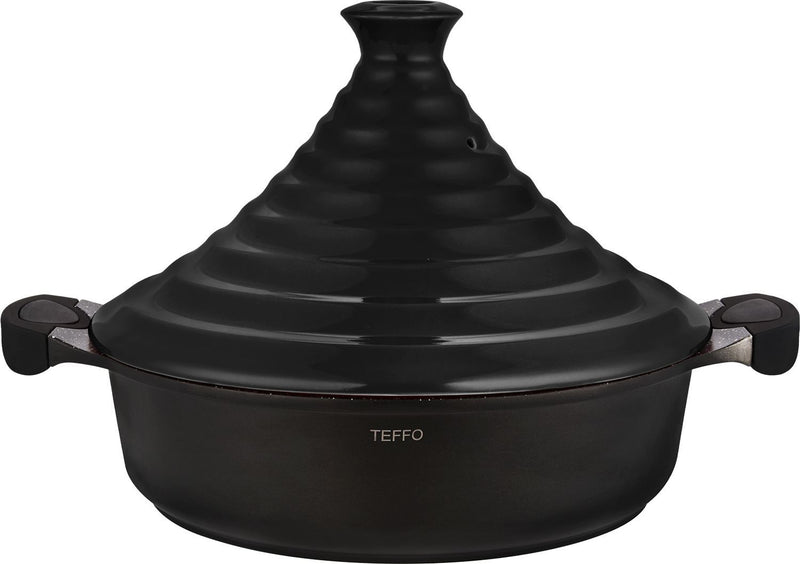 TEFFO LUXE Tajine en céramique et aluminium - Induction 28 cm noir blanc rouge TEFFO LÜKS Seramik ve alüminyum tagine - İndüksiyon 28 cm siyah beyaz kırmızı TEFFO LUXE Tajine aus Keramik und Aluminium - Induktion 28 cm schwarz weiß rot